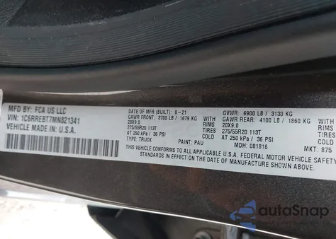 2021 Ram 1500 Lone Star 4X2 6'4 Box z USA, uszkodzony, nr VIN 1C6RREBT7MN821341